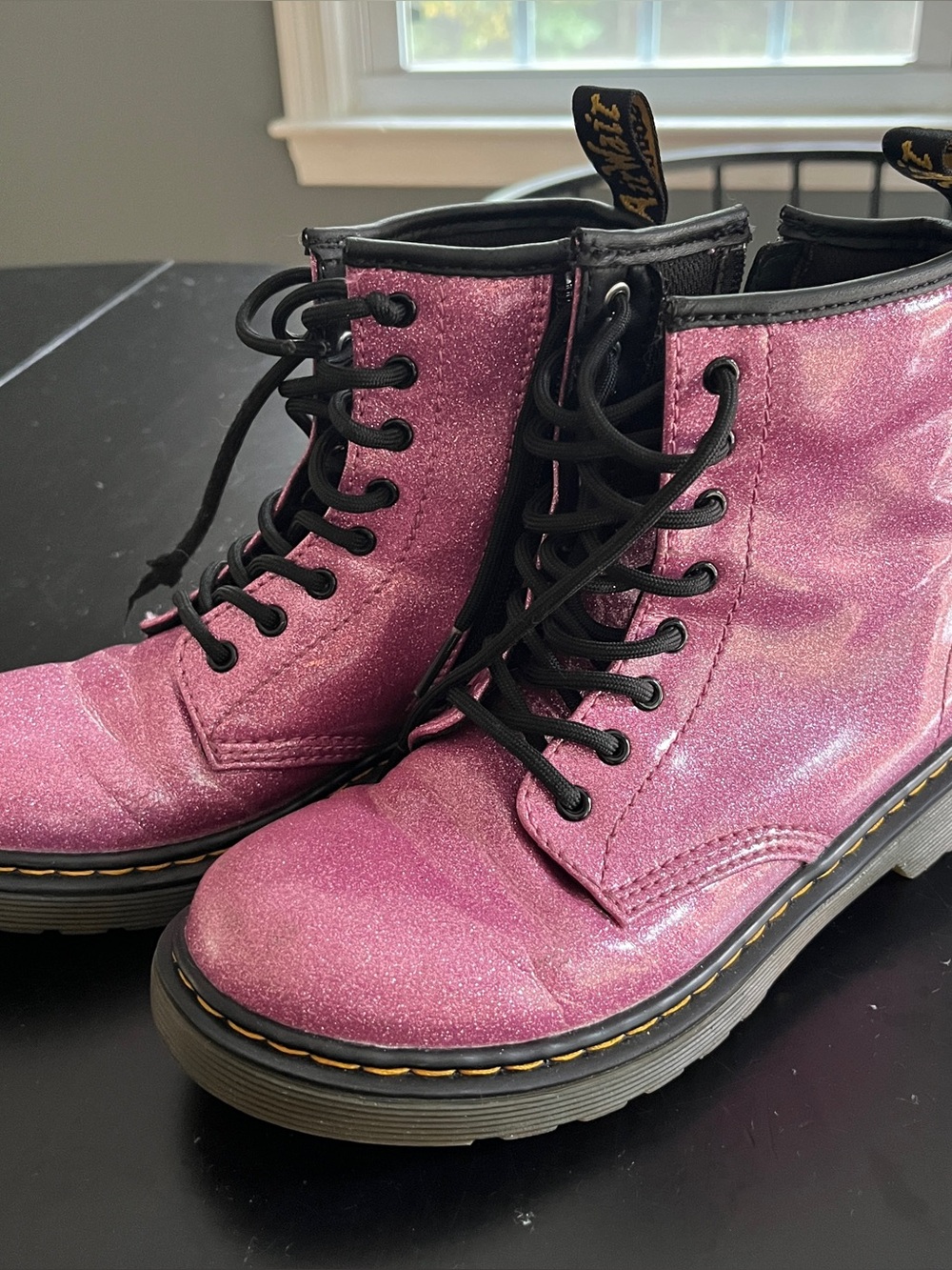 Dr. Martens Pink Glitter Lace Up Boots size 3 barely worn kids shoe junior